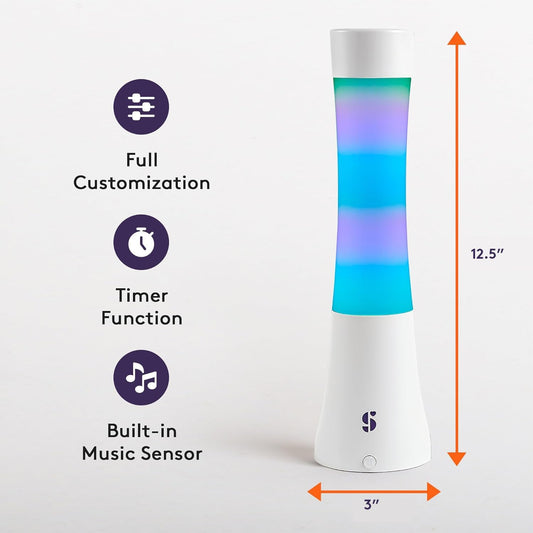 Sensory Light Lava Lamp for Kids and Adults – Color Changing LED Desk Lamp with Remote – Calming Night Light for Sensory Room, Bedroom, Therapy, Relaxation, Décor (White)