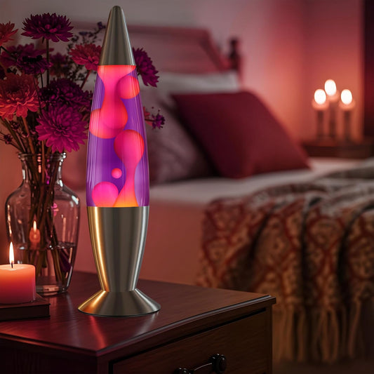 16" Beautiful Lamp- Purple with Pink Wax, Relaxing Liquid Light, Night Light Nightlight, Home Decor Living Room Office Bedroom Lamp for Adults Teens Kids, Magma Motion