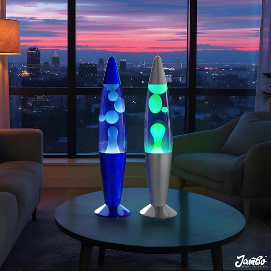 2 Pack- 16" Beautiful Lamp- Silver with Yellow/Green Wax and Blue with Blue/White Wax, Relaxing Liquid Lamp, Night Light Nightlight, Lamps for Adults Teens Kid