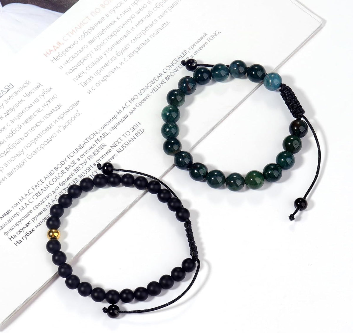 Black Beaded Bracelets for Men Boys: 6Mm Obsidian Onyx Lava Beads Mens Bracelet Set Mens Jewelry - Cool Anniversary Valentines Fathers Birthday Gifts for Him Boyfriend Husband Man Son Dad