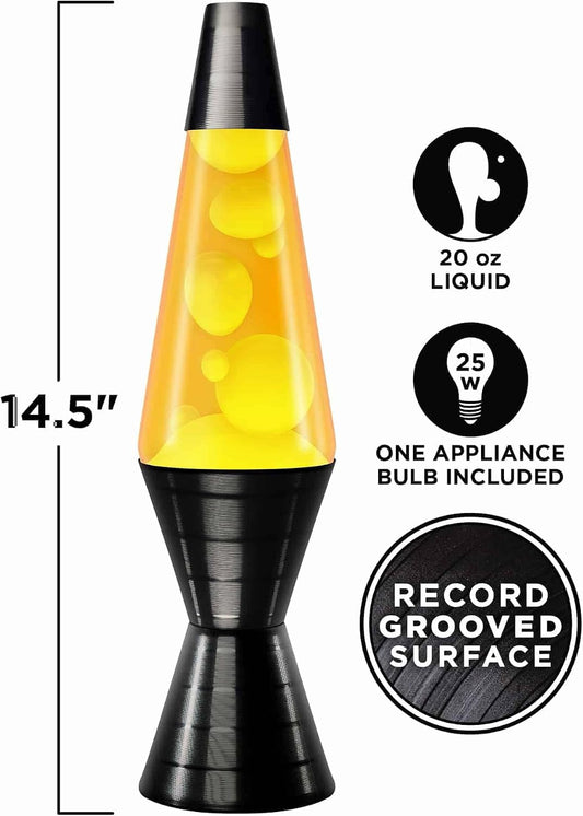 Lava® Lamp - 14.5'' Vinyl Record Grooved Base - the Original Motion Light - Yellow Wax and Orange Liquid - Item #2017