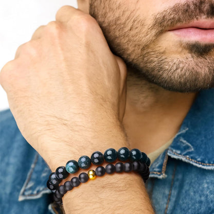 Black Beaded Bracelets for Men Boys: 6Mm Obsidian Onyx Lava Beads Mens Bracelet Set Mens Jewelry - Cool Anniversary Valentines Fathers Birthday Gifts for Him Boyfriend Husband Man Son Dad