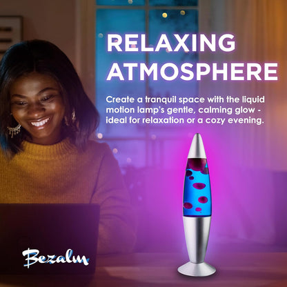 BEZALM 16-Inch Beautiful Lamp, Relaxing Night Light Home Decor for Living Room, Office, Bedroom - Magma Lamp (16", Silver Base, Blue Liquid, Purple Wax)