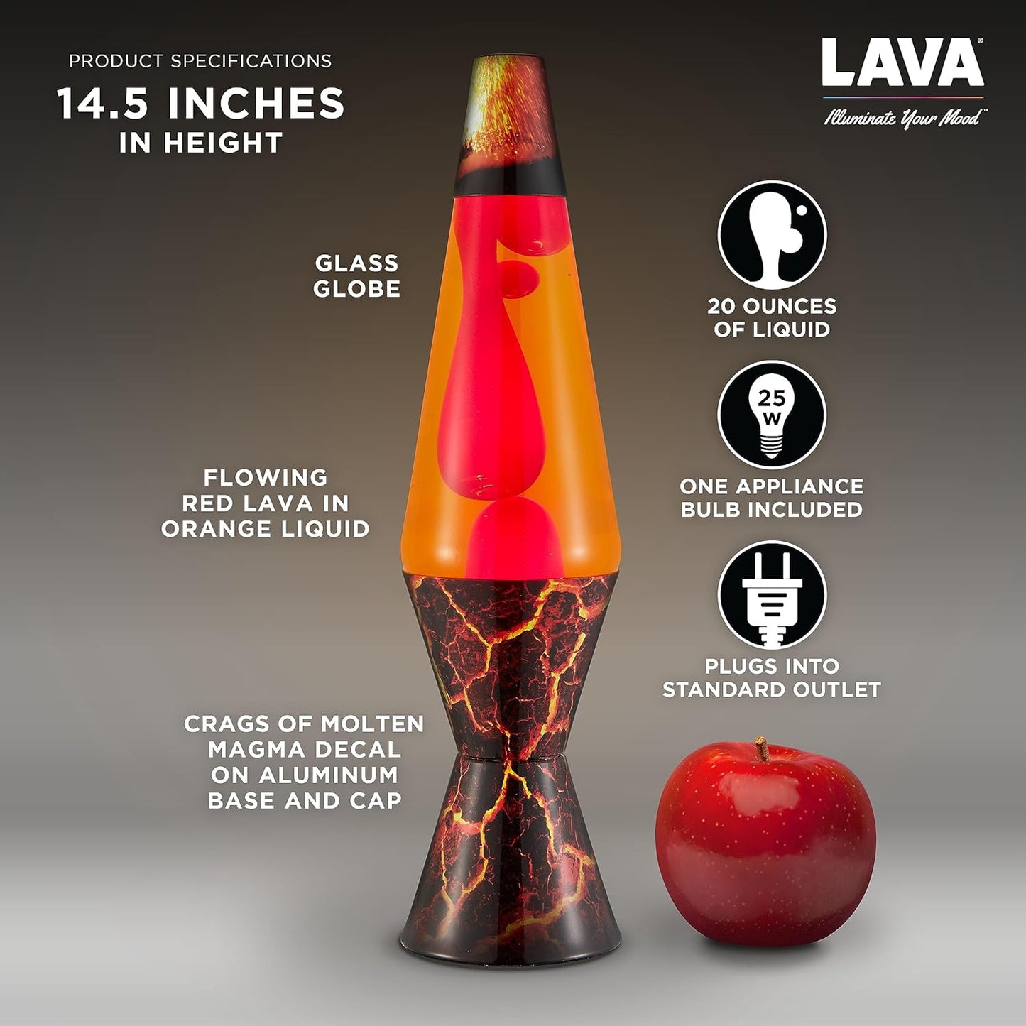 The Original Lava® Lamp - 14.5" Volcanic Crags - Classic Liquid Motion Lamp - Red Wax and Orange Liquid - #2078 (Amazon Exclusive)