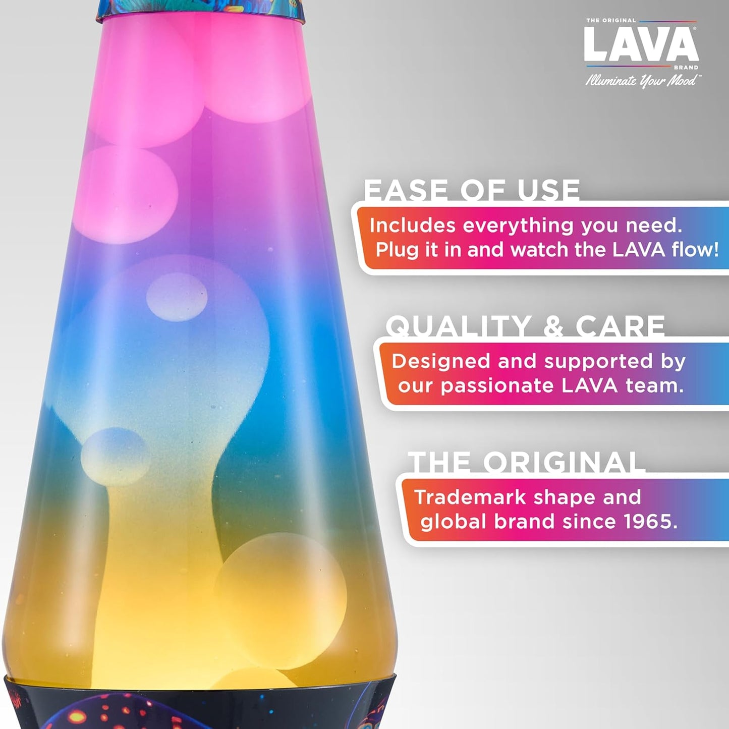 Lava the Original Lamp - 14.5" Trippy Shrooms – Classic Liquid Motion Lamp - Tri-Colored Globe and Black Base - Item #2361 (Amazon Exclusive)