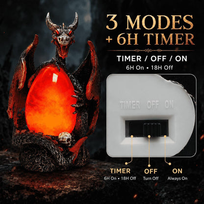 Evil Dragon Snow Globe Statue, Illuminated Water Filled Egg, Rotating Mist Effect, Skull-Embedded Base, Fire Dragon Egg Glow with 6H Timer, Battery Operated, Unique Halloween Snow Globe Holiday Decor