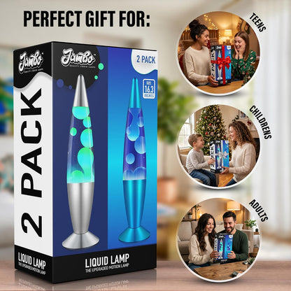 2 Pack- 16" Beautiful Lamp- Silver with Yellow/Green Wax and Blue with Blue/White Wax, Relaxing Liquid Lamp, Night Light Nightlight, Lamps for Adults Teens Kid