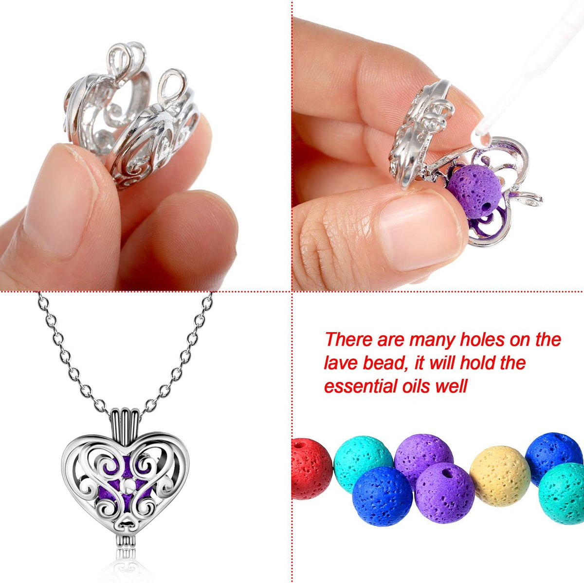 4 Pcs Aromatherapy Essential Oil Diffuser Necklace Gift for Women