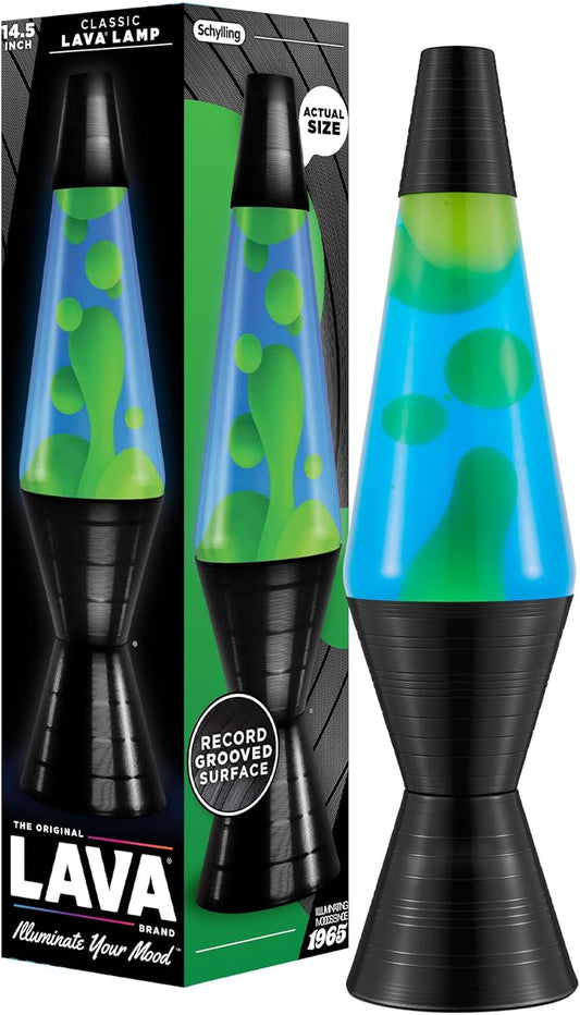 Lava the Original Lamp - 14.5'' Vinyl Record Grooved Base - Classic Liquid Motion Lamp - Yellow and Blue Liquid - Item #2020 (Amazon Exclusive)