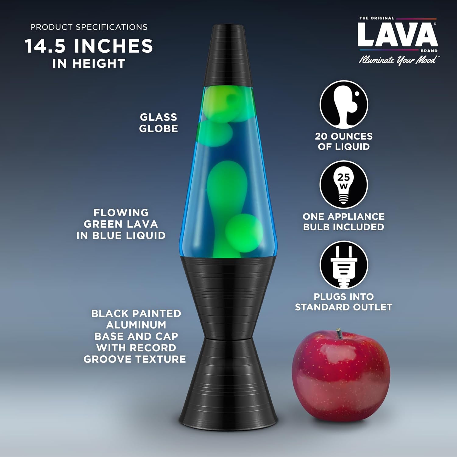 Lava the Original Lamp - 14.5'' Vinyl Record Grooved Base - Classic Liquid Motion Lamp - Yellow and Blue Liquid - Item #2020 (Amazon Exclusive)