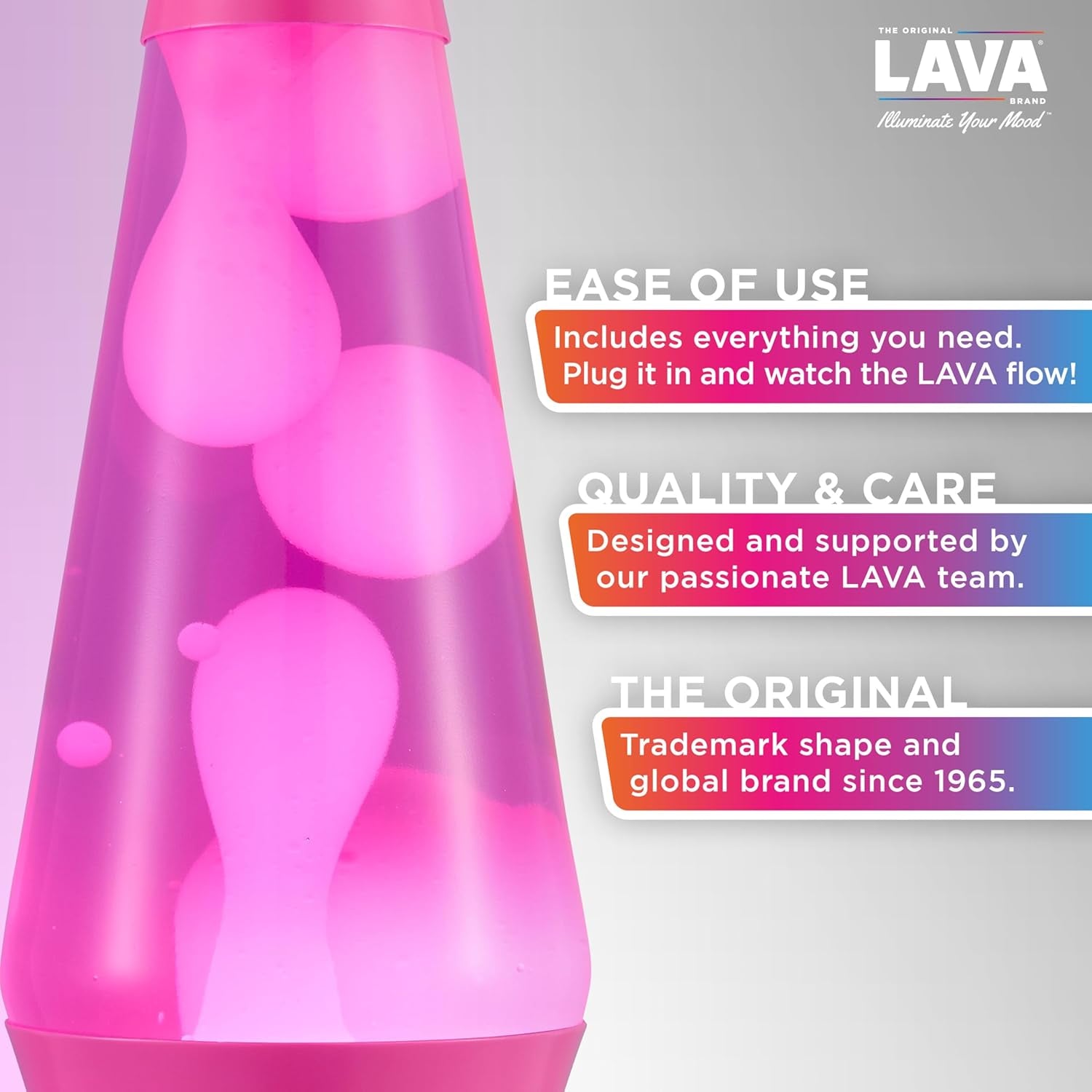 Lava the Original Lamp - New 14.5" Wild Pink – Classic Liquid Motion Lamp - White Wax and Pink Liquid - Item #2361 (Amazon Exclusive)