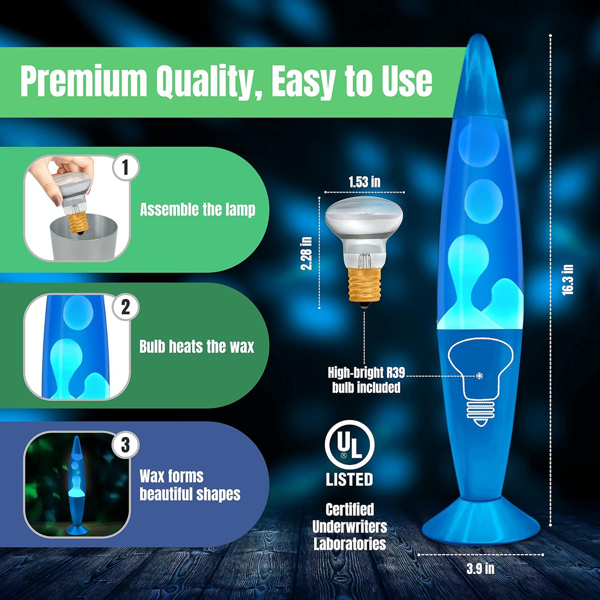 16" Beautiful Lamp- Blue with White/Blue Wax, Relaxing Liquid Light, Night Light Nightlight, Home Decor Living Room Office Bedroom Lamp for Adults Teens Kids, Magma Motion