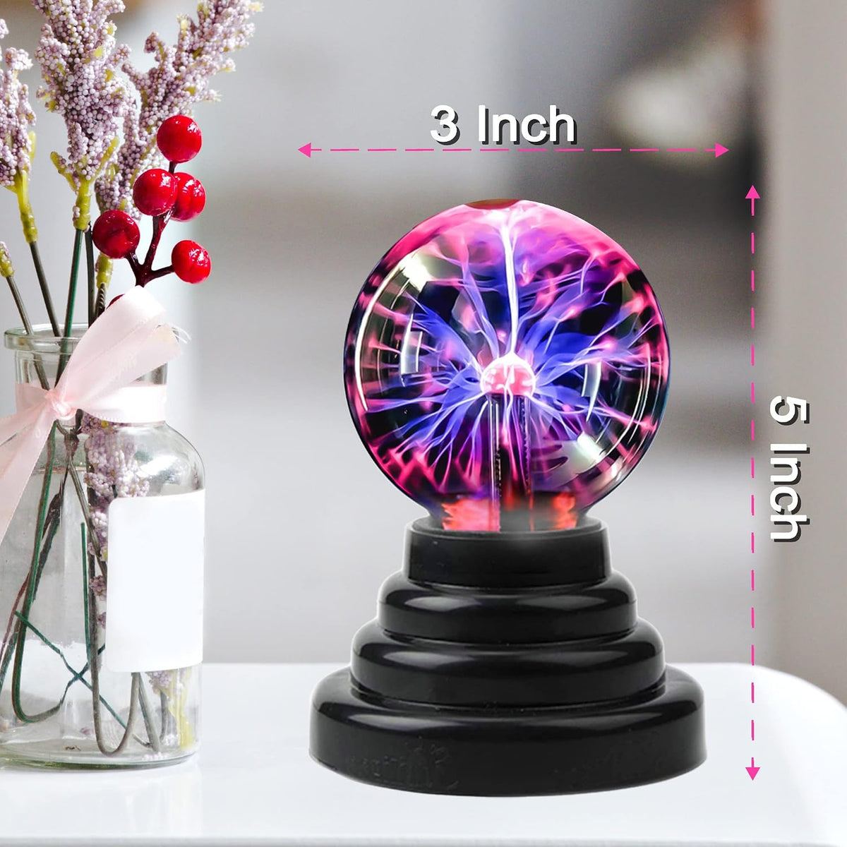 Plasma Ball Lamp Touch Sensitive Novelty Nebula Sphere Globe Magical Orb Toy Gift for Kids, Men & Women for Birthday, Christmas, Party Celebrations (3 Inch) - USB & Battery Powered
