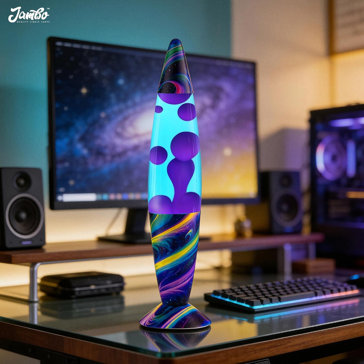 16" Beautiful Lamp- Teal with Purple Wax- Neon Twilight, Relaxing Liquid Light, Night Light Nightlight, Home Decor Living Room Office Bedroom Lamp for Adults Teens Kids, Magma Motion