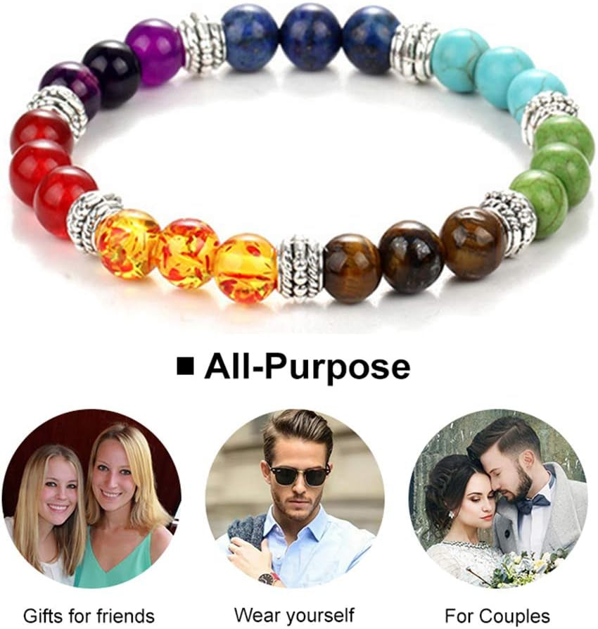 Black Lava Stone 7 Chakra Bracelets 6Pcs Mix 8Mm Yinyang Rock Bead Elastic Natural Stones Gemstones Oil Diffuser Yoga Menditation Beads Bracelets for Men Women Jewelry (6Pcs Lava Stone Bracelet)