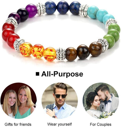 Black Lava Stone 7 Chakra Bracelets 6Pcs Mix 8Mm Yinyang Rock Bead Elastic Natural Stones Gemstones Oil Diffuser Yoga Menditation Beads Bracelets for Men Women Jewelry (6Pcs Lava Stone Bracelet)