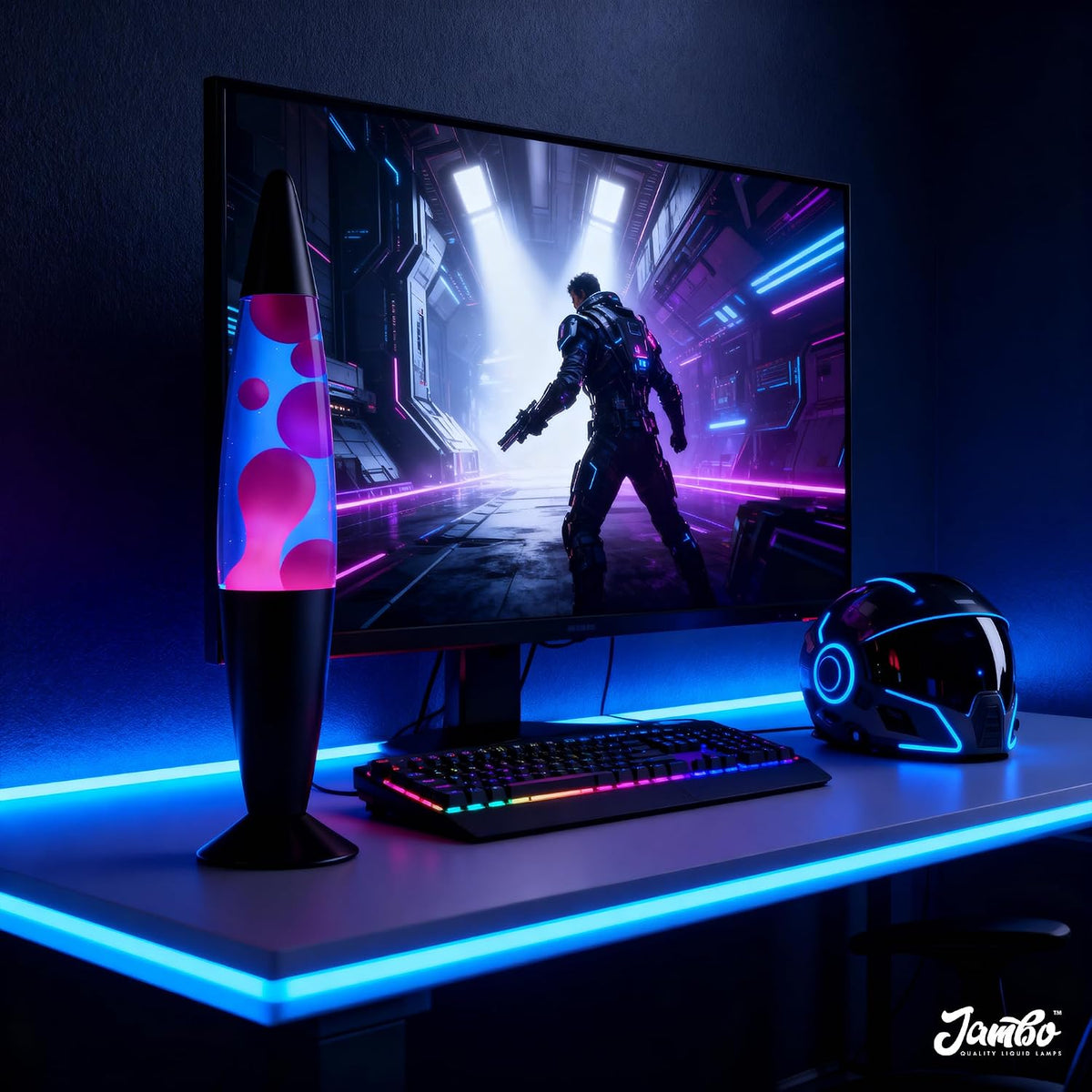16" Beautiful Lamp- Blue with Purple Wax, Relaxing Liquid Lamp for Living Room Office Bedroom Adults Teens Kids, Magma Light, Night Light Nightlight, Home Decor