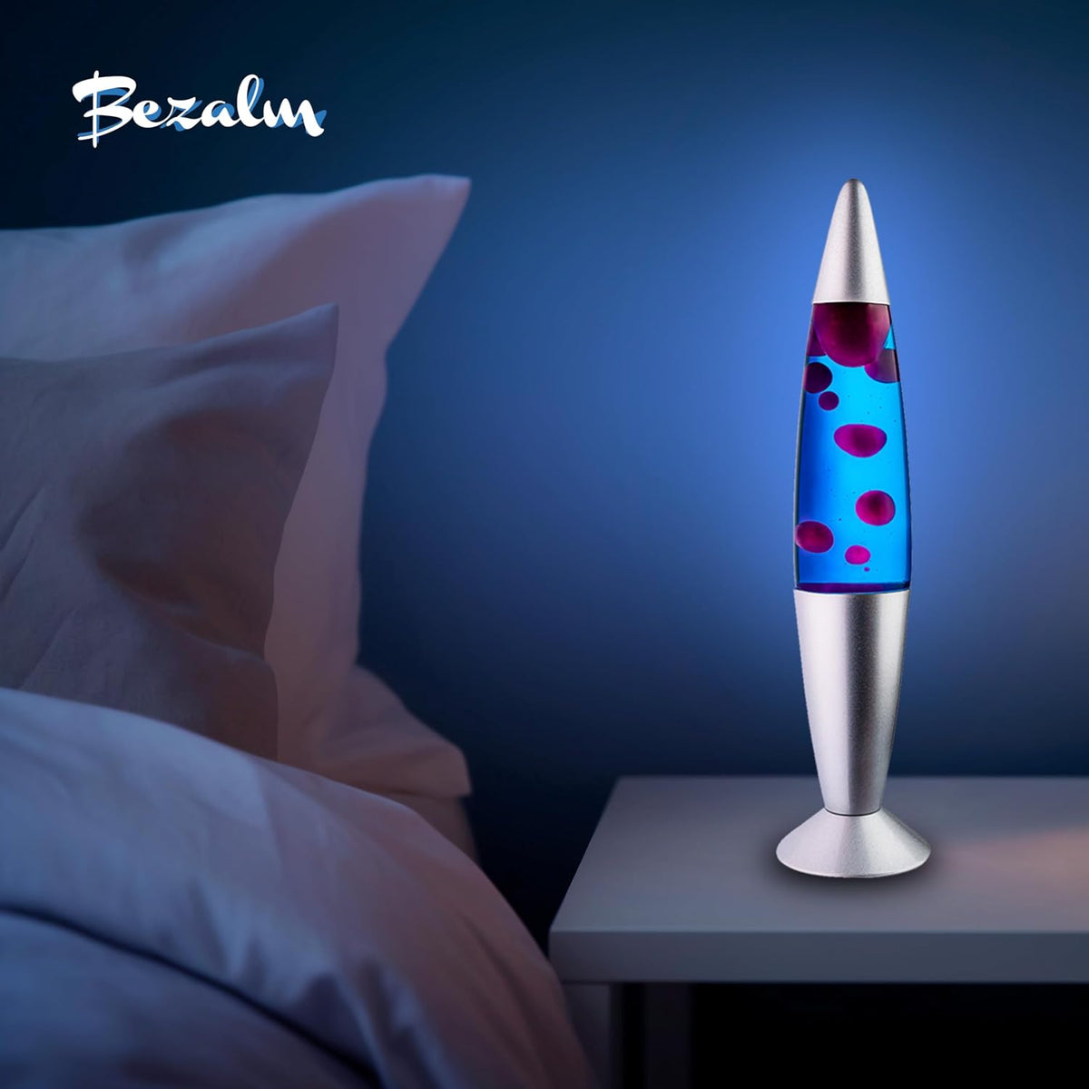 BEZALM 16-Inch Beautiful Lamp, Relaxing Night Light Home Decor for Living Room, Office, Bedroom - Magma Lamp (16", Silver Base, Blue Liquid, Purple Wax)
