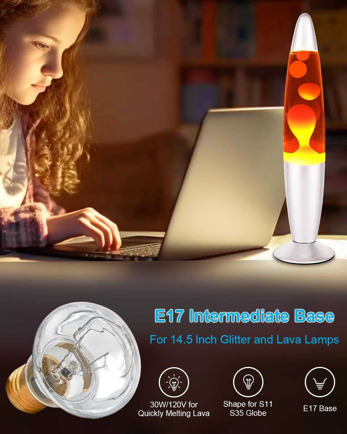 Lava Lamp Bulb, R39 E17 Reflector Type Bulb for Lava and Glitter Lamps, High-Output Heat 120V 30W Replacement Bulb with Dimmable, 2700K Warm White, 6000+Hours Long-Lasting Pack of 6