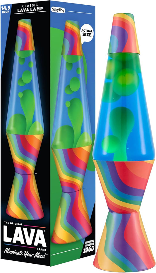 Lava the Original Lamp - 14.5" Warped Rainbow – Classic Liquid Motion Lamp - Yellow Wax and Blue Liquid - Item #2713 (Amazon Exclusive)