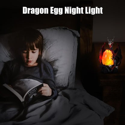 Evil Dragon Snow Globe Statue, Illuminated Water Filled Egg, Rotating Mist Effect, Skull-Embedded Base, Fire Dragon Egg Glow with 6H Timer, Battery Operated, Unique Halloween Snow Globe Holiday Decor