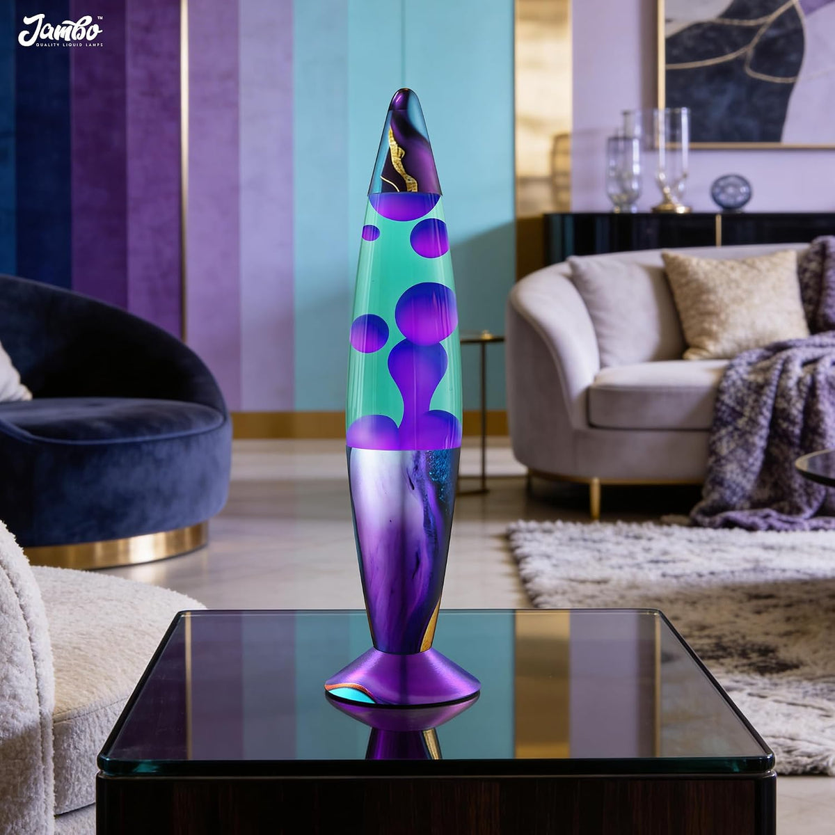 16" Beautiful Lamp- Teal with Purple Wax- Relaxing Liquid Light, Night Light Nightlight, Retro Home Decor Light, Living Room Office Bedroom Lamp for Adults Teens Kids, Magma Motion