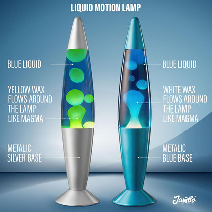 2 Pack- 16" Beautiful Lamp- Silver with Yellow/Green Wax and Blue with Blue/White Wax, Relaxing Liquid Lamp, Night Light Nightlight, Lamps for Adults Teens Kid