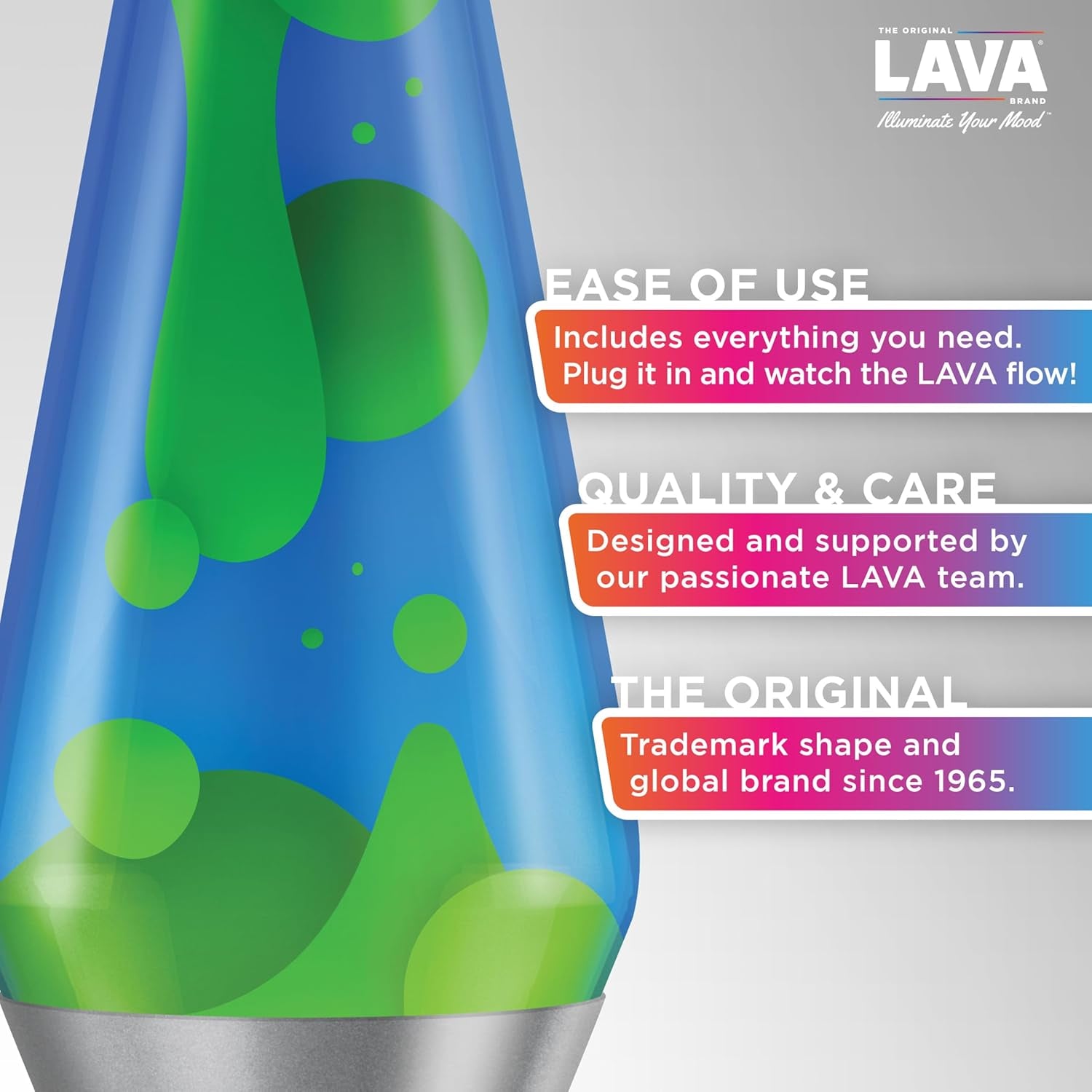 Lava the Original Lamp - 16.3" Emerald Tide – Classic Liquid Motion Lamp - Yellow Wax and Blue Liquid - Item #5139 (Amazon Exclusive)