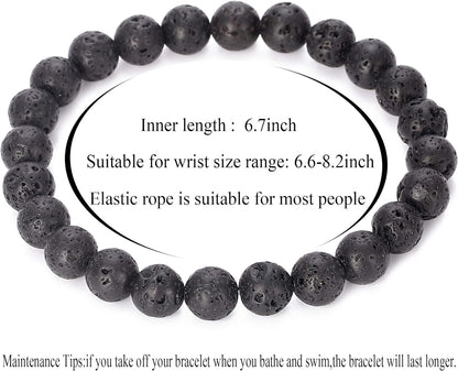 Men Women 8Mm Natural Stone Lava Rock Diffuser Bracelet