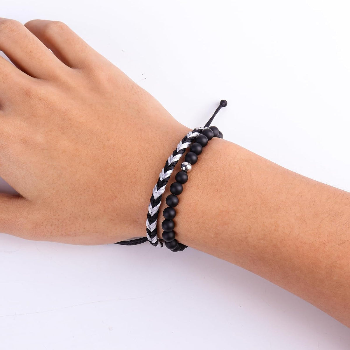Black Beaded Bracelets for Men Boys: 6Mm Obsidian Onyx Lava Beads Mens Bracelet Set Mens Jewelry - Cool Anniversary Valentines Fathers Birthday Gifts for Him Boyfriend Husband Man Son Dad
