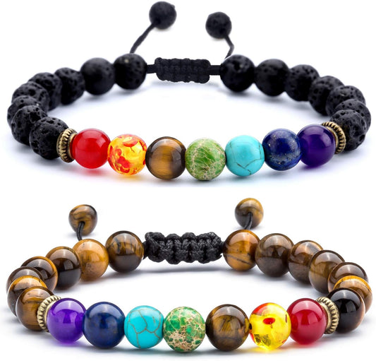 Men Women 8Mm Lava Rock Beads Chakra Bracelet