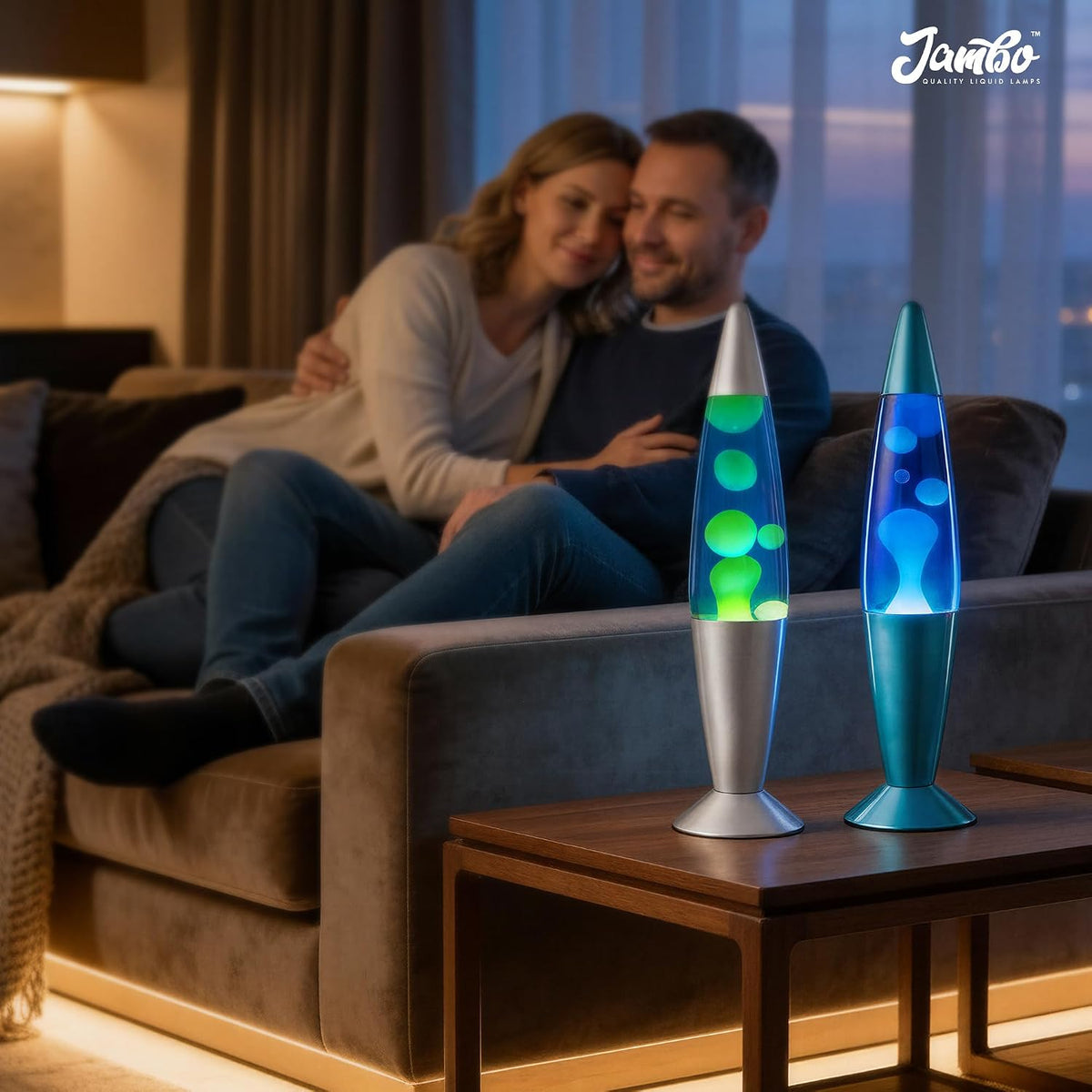 2 Pack- 16" Beautiful Lamp- Silver with Yellow/Green Wax and Blue with Blue/White Wax, Relaxing Liquid Lamp, Night Light Nightlight, Lamps for Adults Teens Kid