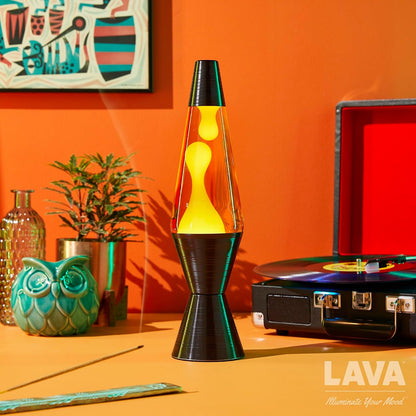 Lava® Lamp - 14.5'' Vinyl Record Grooved Base - the Original Motion Light - Yellow Wax and Orange Liquid - Item #2017
