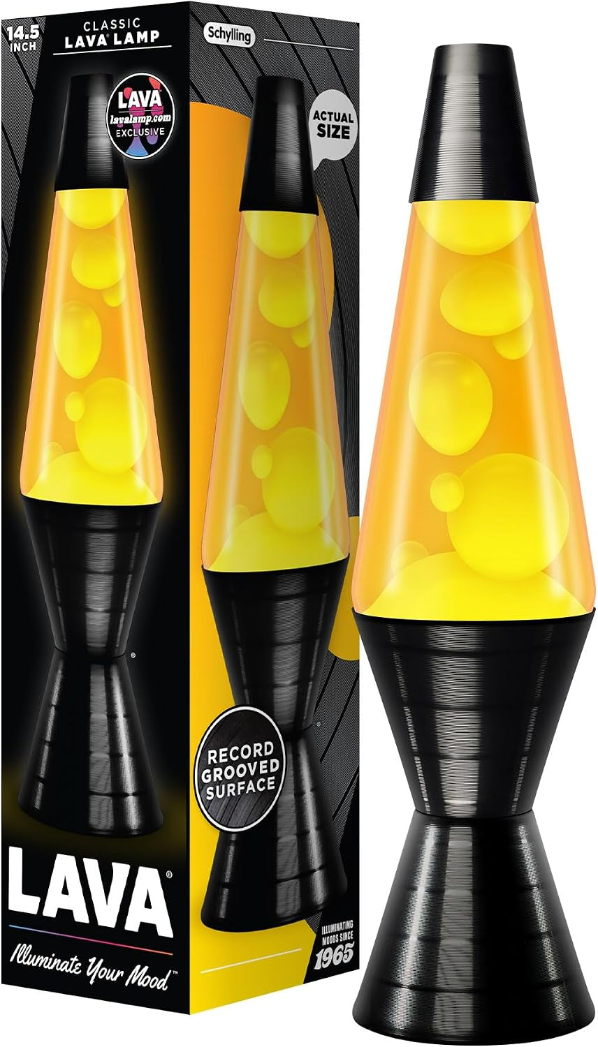 Lava® Lamp - 14.5'' Vinyl Record Grooved Base - the Original Motion Light - Yellow Wax and Orange Liquid - Item #2017