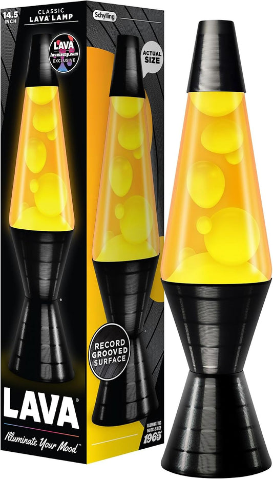 Lava® Lamp - 14.5'' Vinyl Record Grooved Base - the Original Motion Light - Yellow Wax and Orange Liquid - Item #2017
