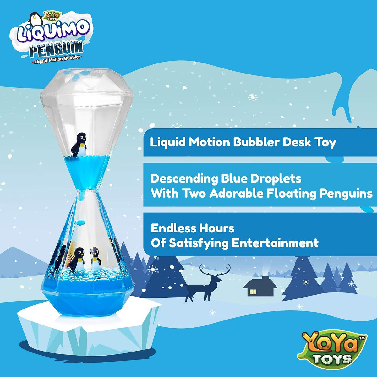 Liquimo Penguin - Liquid Motion Bubbler for Kids and Adults - Penguin Theme - Satisfying Toys for Stress and Anxiety Relief - Fidget Toy Can Be Used as a Colorful Kitchen Timer