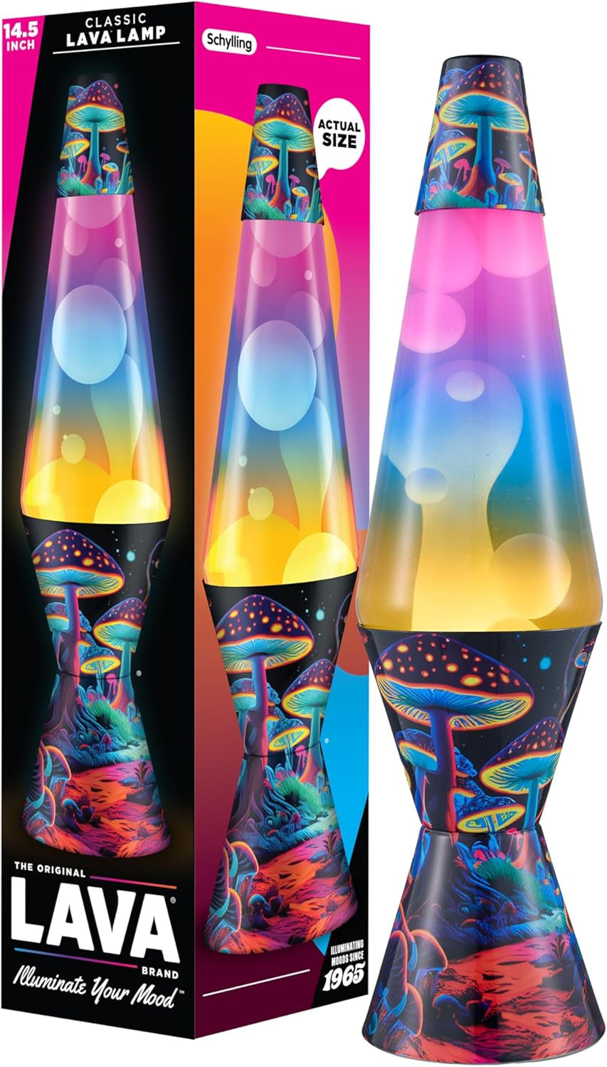 Lava the Original Lamp - 14.5" Trippy Shrooms – Classic Liquid Motion Lamp - Tri-Colored Globe and Black Base - Item #2361 (Amazon Exclusive)