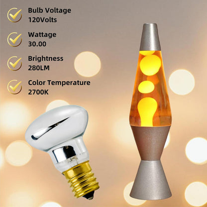 Lava Lamp Bulb, R39 E17 30W 120V, 2700K Warm White Dimmable, 2 Pack | Original Lava Lamp Light Bulb Replacement for Glitter Lamps, R39 Reflector, Steady Heat & Durable Filament