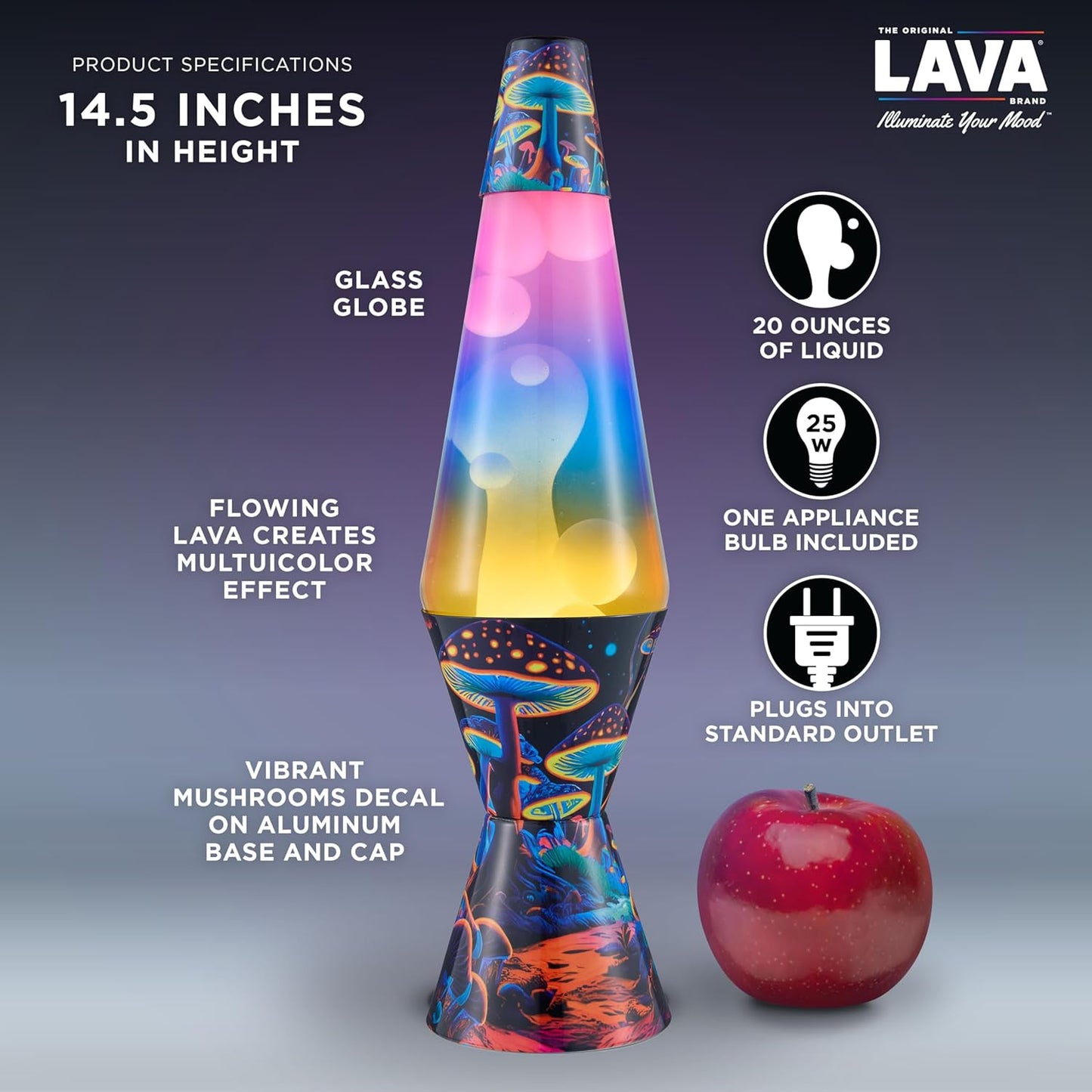 Lava the Original Lamp - 14.5" Trippy Shrooms – Classic Liquid Motion Lamp - Tri-Colored Globe and Black Base - Item #2361 (Amazon Exclusive)