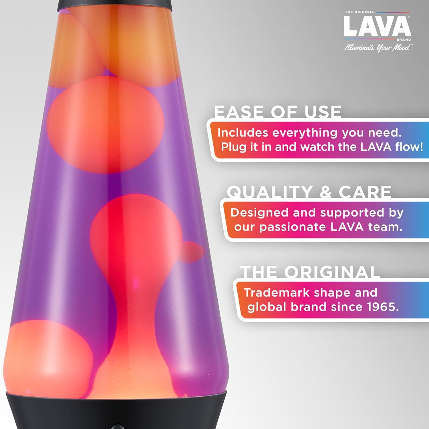 Lava the Original Lamp - 14.5" Evenfall – Retro Rocket Liquid Motion Lamp - Yellow Wax and Purple Liquid - Item #2391 (Amazon Exclusive)