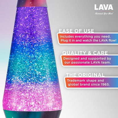 Lava® Lamp - 14.5" Polar Glimmer - the Original Motion Light - Silver Glitter, Multicolor Base and Globe - Item #2048 (Amazon Exclusive)