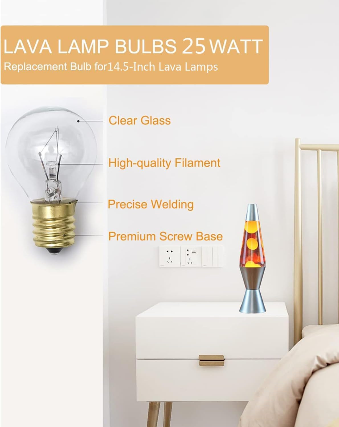 Lava Lamp Bulbs,25 Watt Original Replacement Bulbs for 14.5-Inch/20-Ounce Lava Lamp, High Temp Resistance, High-Output Heat S11 Bulb /120 Volt,Dimmable - Warm White-6 Pack