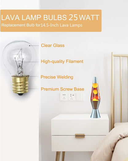 Lava Lamp Bulbs,25 Watt Original Replacement Bulbs for 14.5-Inch/20-Ounce Lava Lamp, High Temp Resistance, High-Output Heat S11 Bulb /120 Volt,Dimmable - Warm White-6 Pack