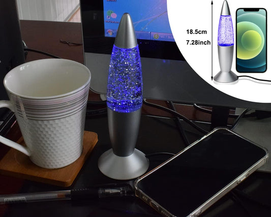 Glitter Lamp LED Vintage Mini 7.28'' Night Light Lamp with USB Multi Color Changing Rocket Light for Kids Boys Girls Adult Bedroom