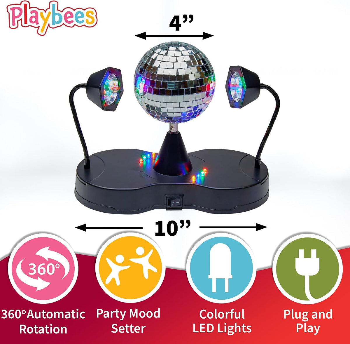 Rotating Disco Ball Light - Tabletop Mirror Strobe Lamp for Parties