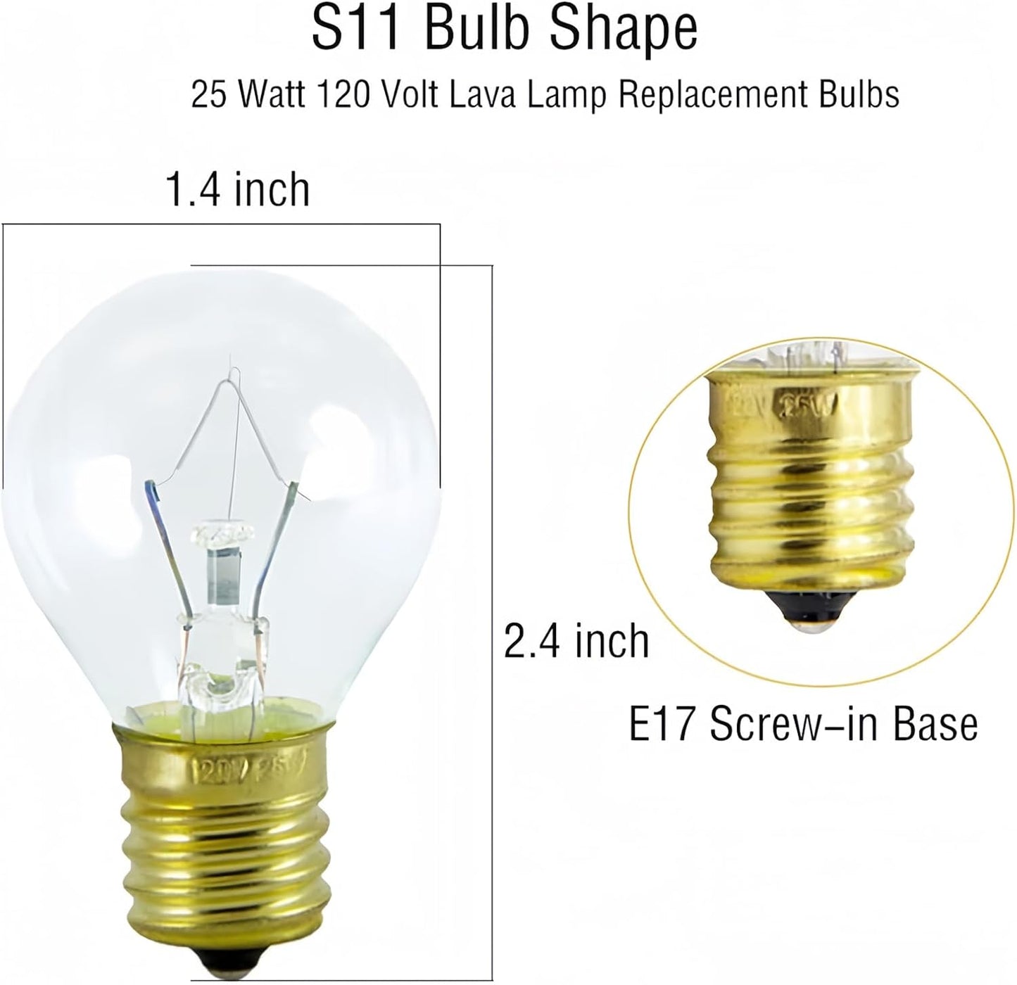 Lava Lamp Bulbs,25 Watt Original Replacement Bulbs for 14.5-Inch/20-Ounce Lava Lamp, High Temp Resistance, High-Output Heat S11 Bulb /120 Volt,Dimmable - Warm White-6 Pack