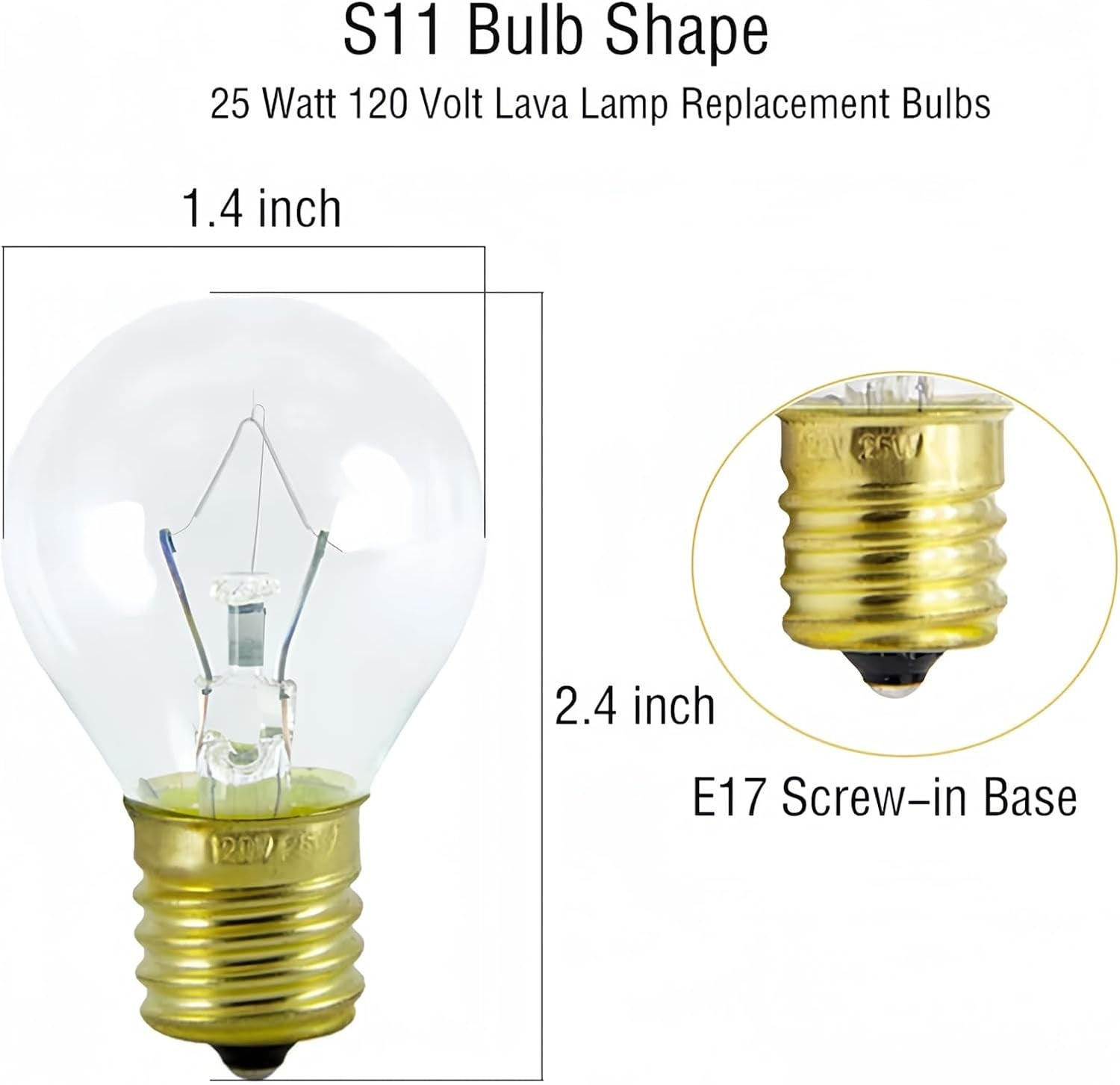 Lava Lamp Bulbs,25 Watt Original Replacement Bulbs for 14.5-Inch/20-Ounce Lava Lamp, High Temp Resistance, High-Output Heat S11 Bulb /120 Volt,Dimmable - Warm White-6 Pack
