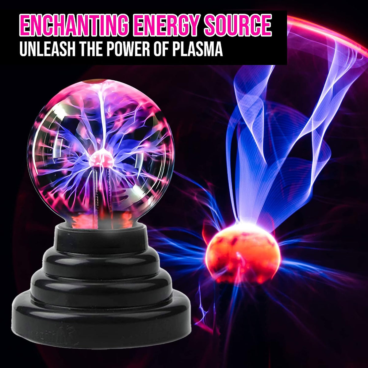 Plasma Ball Lamp Touch Sensitive Novelty Nebula Sphere Globe Magical Orb Toy Gift for Kids, Men & Women for Birthday, Christmas, Party Celebrations (3 Inch) - USB & Battery Powered