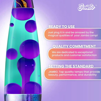 16" Beautiful Lamp- Teal with Purple Wax- Relaxing Liquid Light, Night Light Nightlight, Retro Home Decor Light, Living Room Office Bedroom Lamp for Adults Teens Kids, Magma Motion