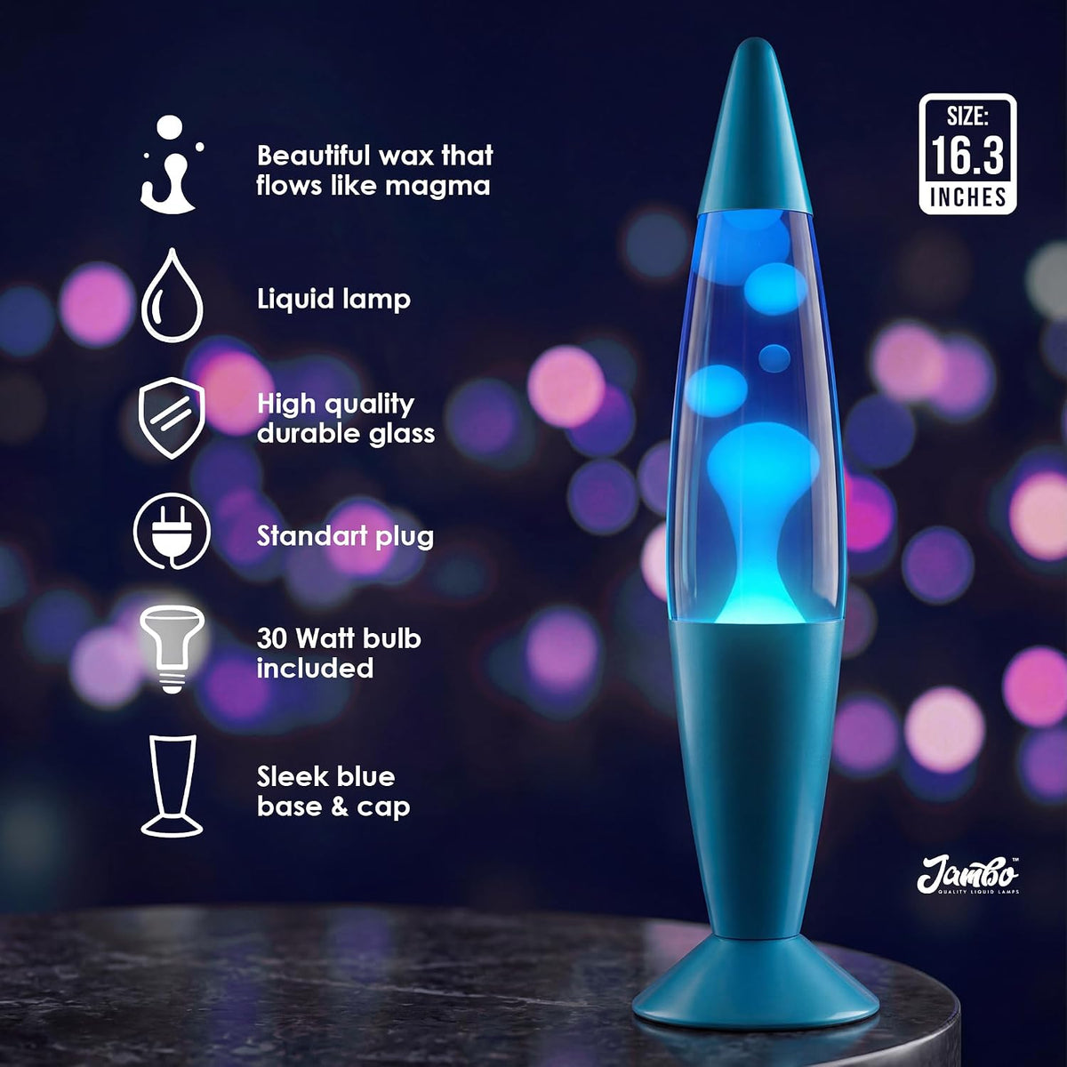 16" Beautiful Lamp- Blue with White/Blue Wax, Relaxing Liquid Light, Night Light Nightlight, Home Decor Living Room Office Bedroom Lamp for Adults Teens Kids, Magma Motion